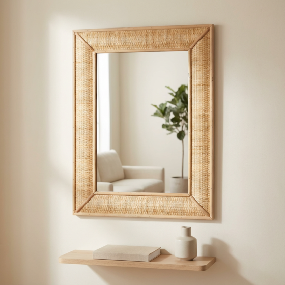 Handcrafted Rattan Rectangle Wall Mirror