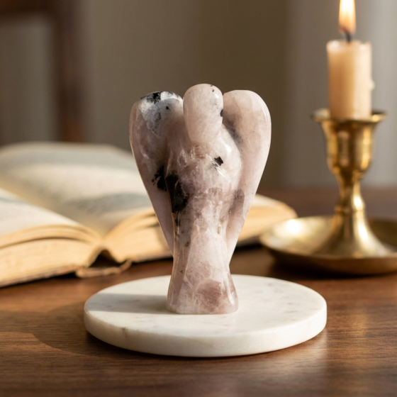 Handcarved Rainbow Moonstone Angel Figurine