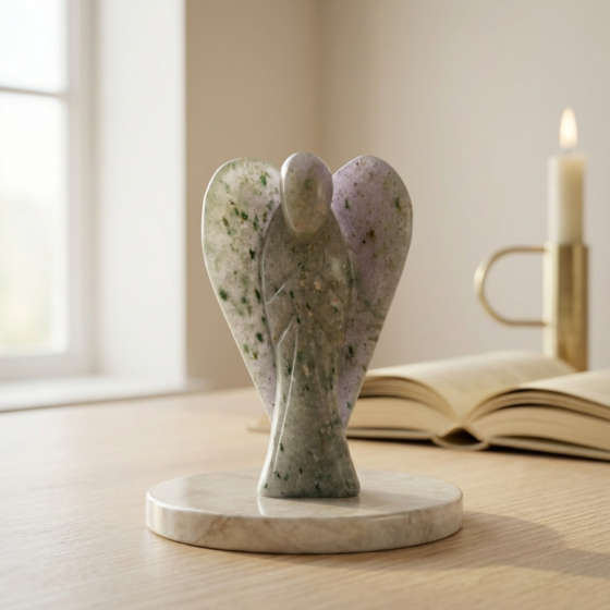 Handcarved Prehnite Stone Angel Figurine