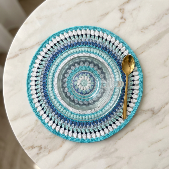 Handcrafted Cotton Coaster -  Purple & white