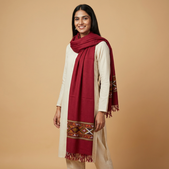 Handwoven Merino Wool Maroon Shawl