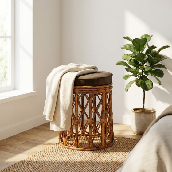 Handmade Cane Stool for Lounging