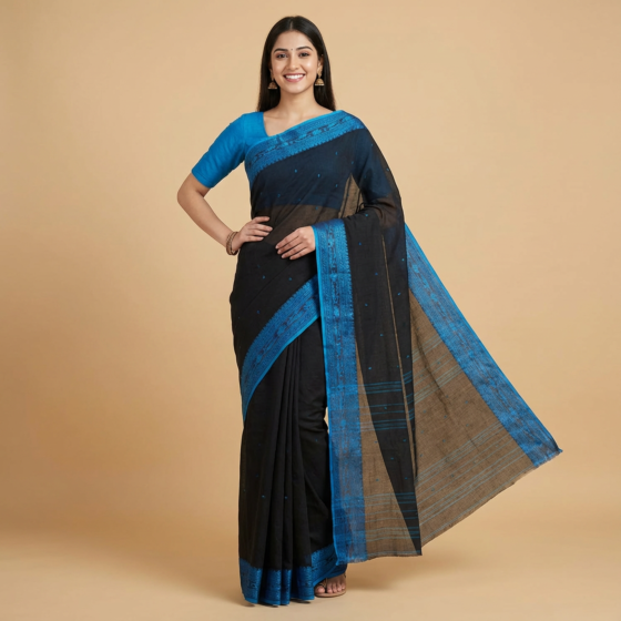 Handloom Cotton Black Saree