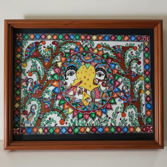Radha Krishna Handmade Madhubani painting without frame