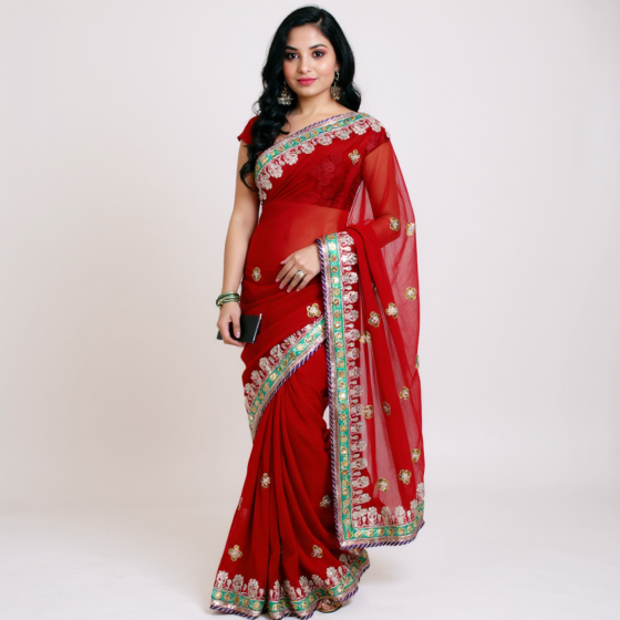 Red Gota  Patti Saree