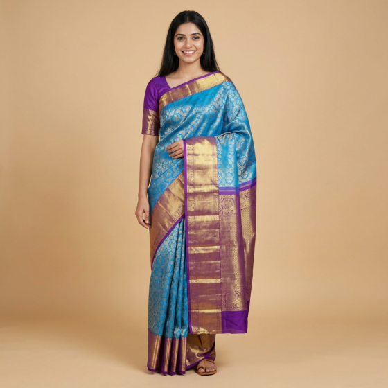 Handloom Dharmavaram Silk Blue Saree