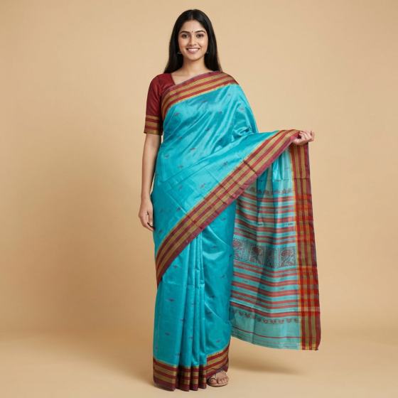 Pure Handloom Jamdani Saree | Electric Blue