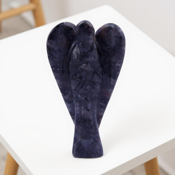 Handcarved Larvikite Stone Angel Figurine