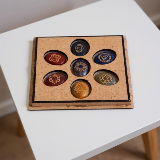 Handmade Seven Chakra Engraved Stones Set