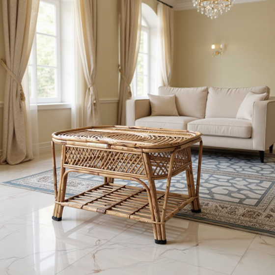 Rattan Cane Modern Oval Centre Table Shelf for Home