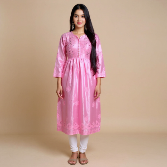 Handloom Chanderi Kurti | Pink
