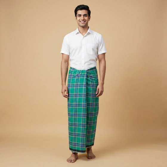 Handloom Cotton Green Lungi for Men