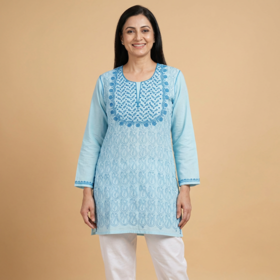 Hand-Embroidered Chikankari Modal Unstitched Kurta for Women