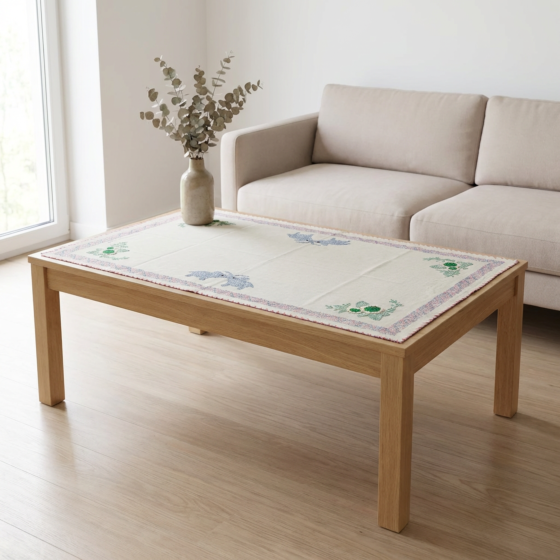 Hand-Embroidered Table Cover | White