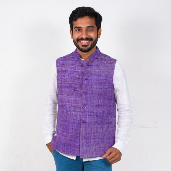 Handloom Purple Half Jacket for Men
