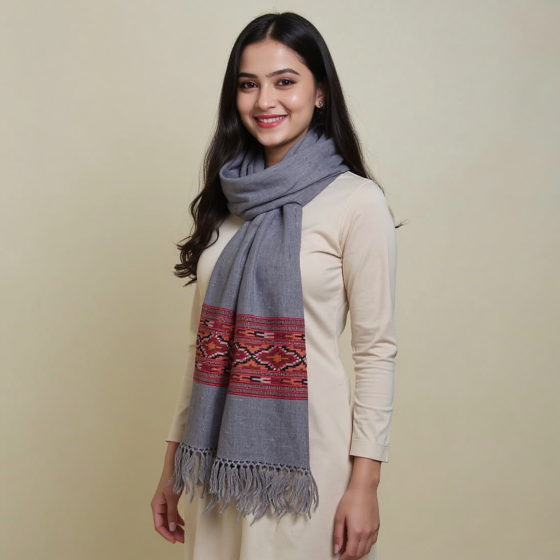 Handwoven Grey Kullu Wool Shawl