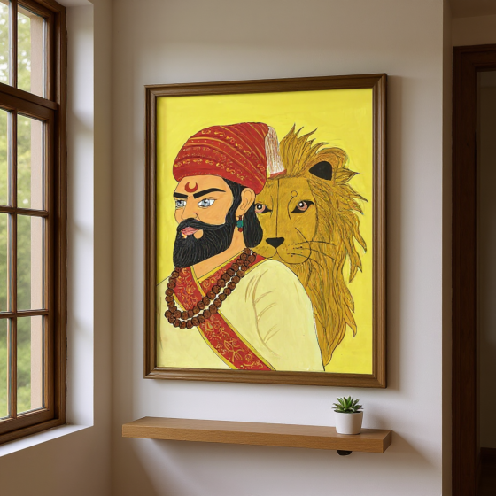 Chhatrapati Shivaji Maharaj with Lion Painting | With Frame