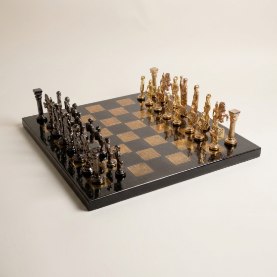 Handmade Brass Chess Set with Wooden Box