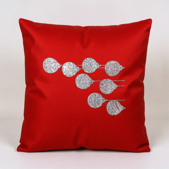 Hand-Embroidered Red Cotton Cushion Cover | 41x6x41 cm | Set of 1