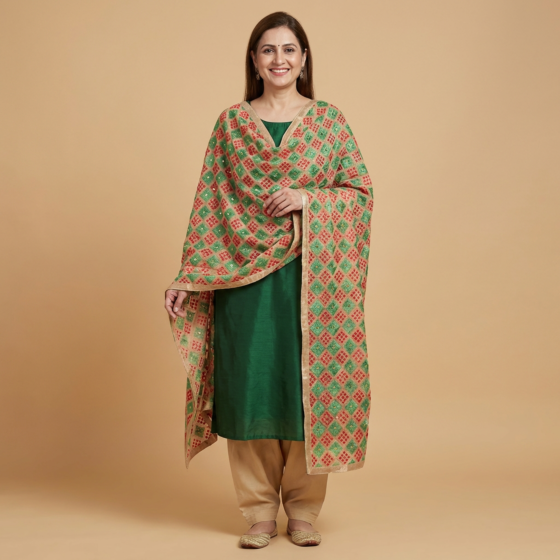 Hand-Embroidered Cotton Dupatta | Muticolour