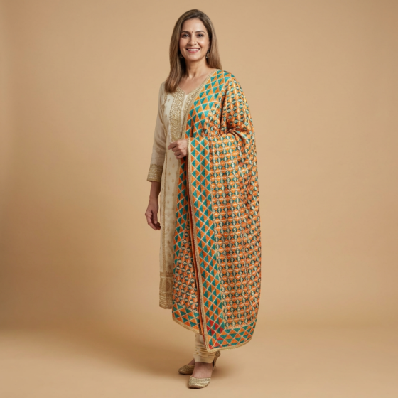 Hand-Embroidered Cotton Dupatta | Multicolour