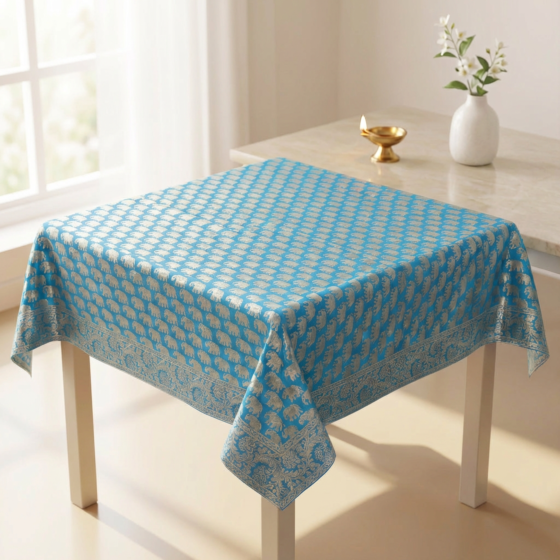 Handwoven Luxury Table Cloth | 1x1 Metre | Turquoise
