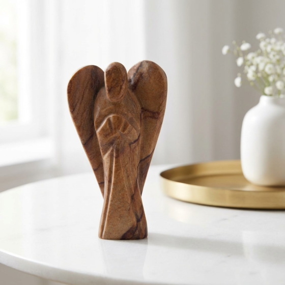 Handcarved Picture Jasper Angel Figurine | Multi Colour