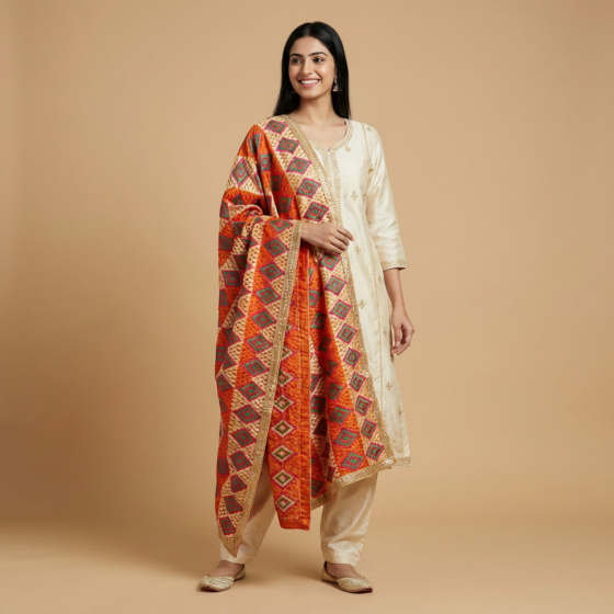 Hand-Embroidered Punjabi Phulkari Dupatta | Multicolour