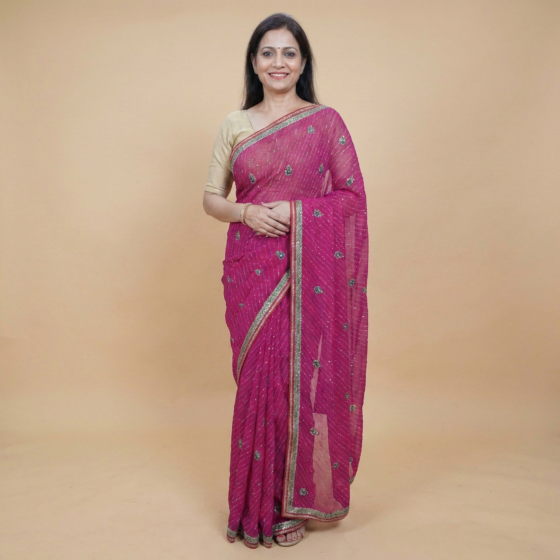 Handicraft Gotta Patti Saree|Pink