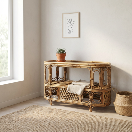Bamboo Rattan Cane Coffee Table for Living Room (Glass not Included)
