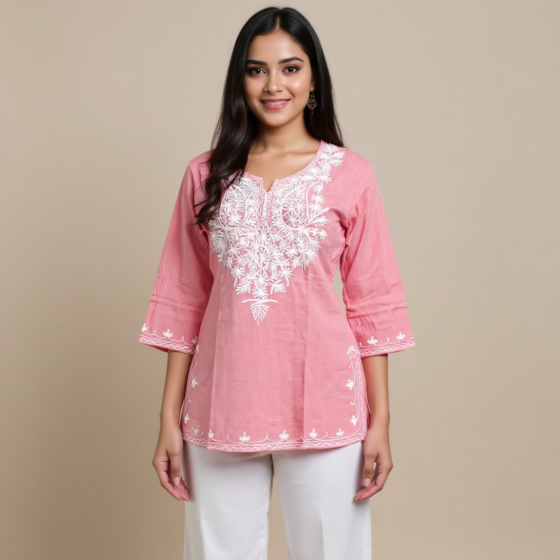 Women Embroidered Pure Cotton Straight Kurta