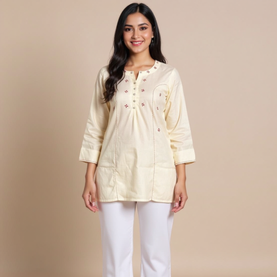 HAND EMBROIDERED WHITE ELEGANT KURTA FOR GIRLS
