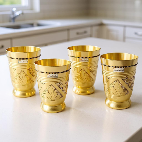 Pure Brass Mughlai Style Glass | 250 ML | Set of 4