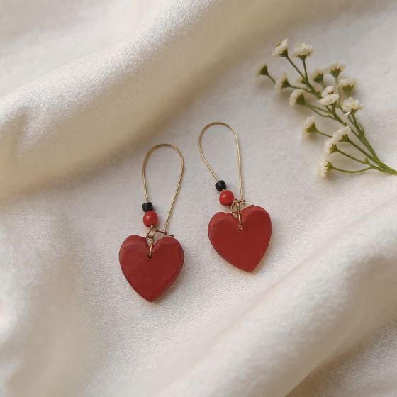Heart Drop Earrings | Maroon