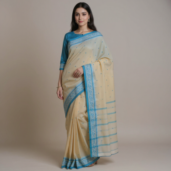 Exclusive Bengal Handloom Cotton Saree| Cream 