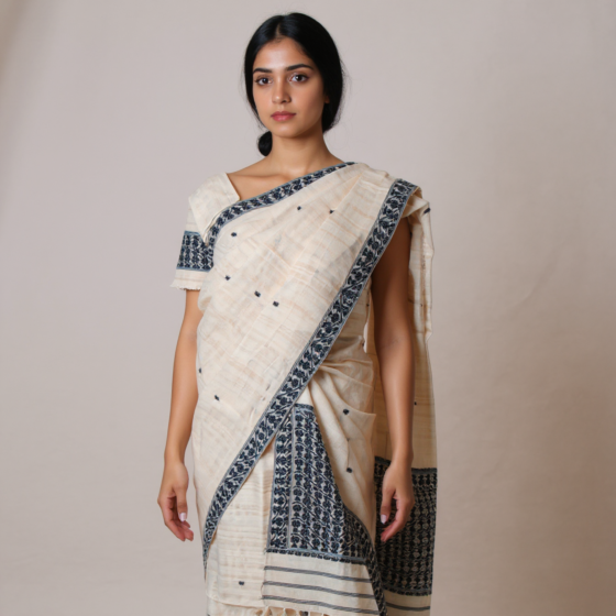 Raw Mulberry silk and Tussar Silk Mekhla Chadar