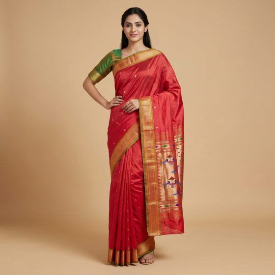 Handloom Paithani Silk Rose Saree