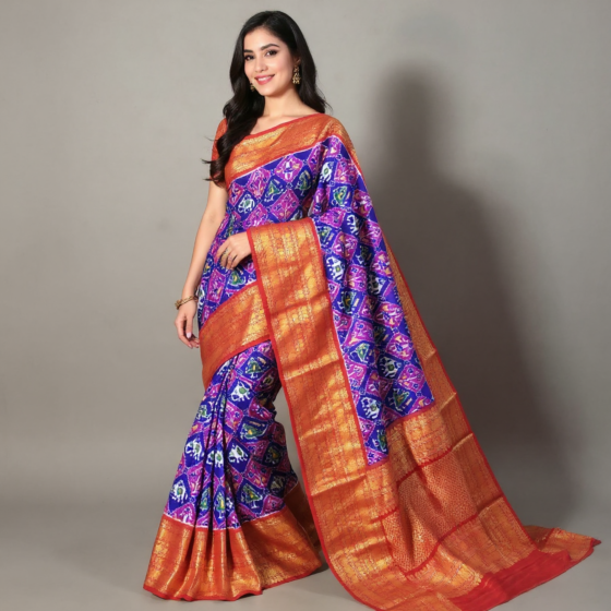 Handloom Ikat Kanchi Border Saree