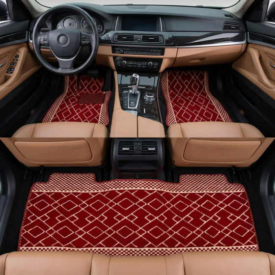 Handloom Polyester Chenille Yarn Car Carpets | Maroon