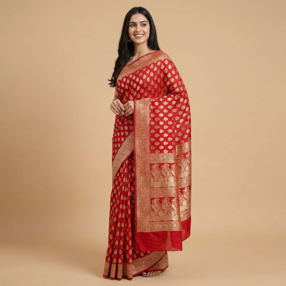 Pure Banarasi Handloom Katan Silk Saree | Red