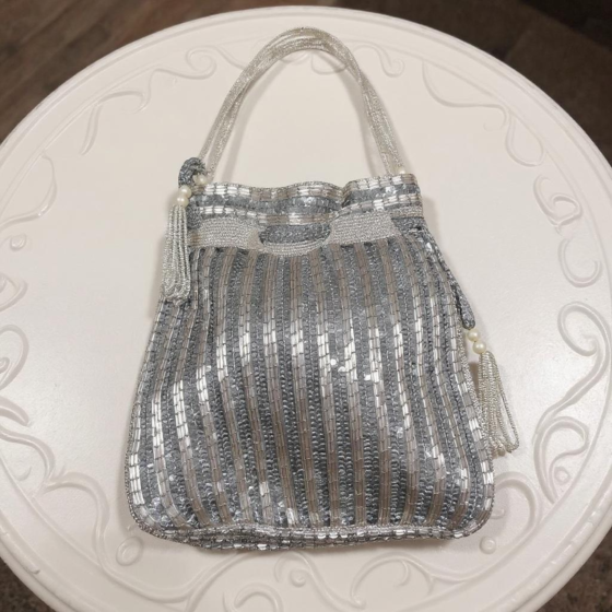 Party Wear Cut Dana Ethnic Potli Bag | Silver