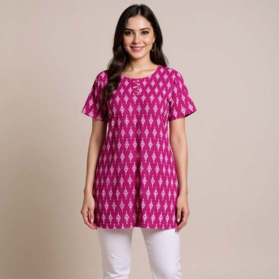 Handloom Printed Kurti | Pink