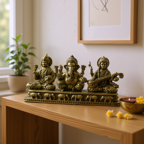 Brass Laxmi-Ganesh-Saraswati Statue 3 Inch KBH09299