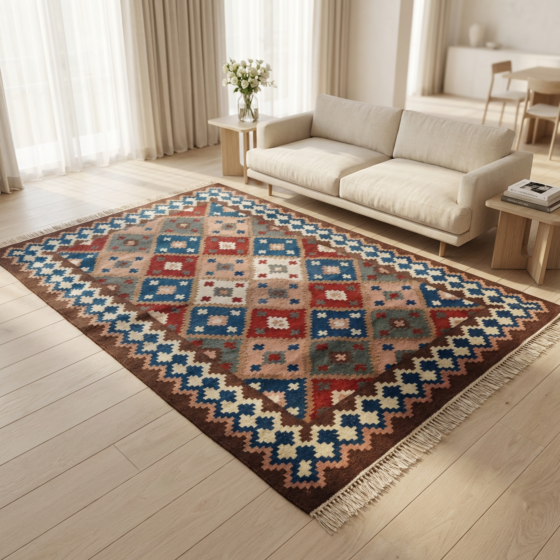 Handcrafted Tana-Bana Multicoloured Rug | 8x5 Feet