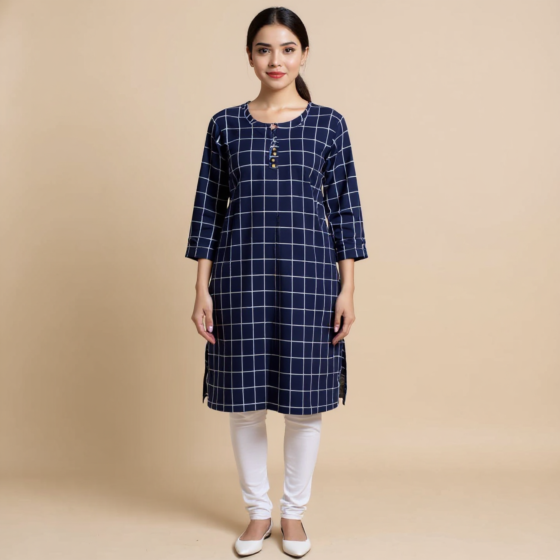 Handloom Navy Blue Kurti for Women
