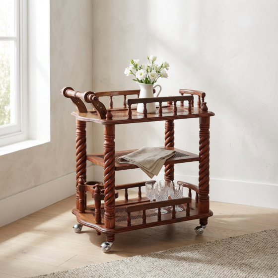 Handcrafted Wooden Serving Trolley