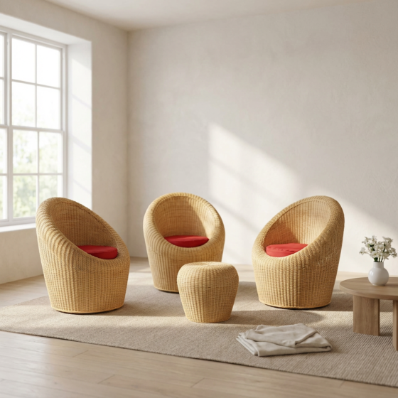 Bamboo Cane Sofa with Round Cushion for Home & Office | Outdoor Indoor Furniture