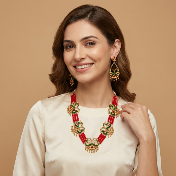 Handcrafted Lukapora Golpota Necklace Set|Multicolour