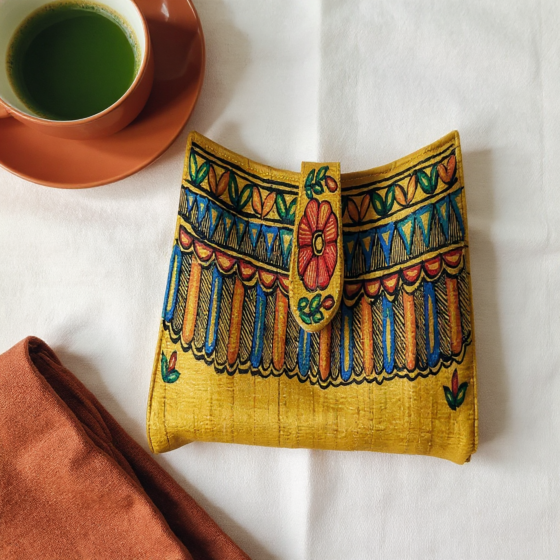 Hand-Painted Madhubani Clutch I Yellow