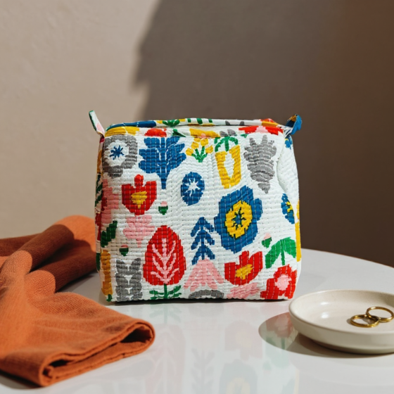 Handmade quilted pouch set of 3 I Multicolour